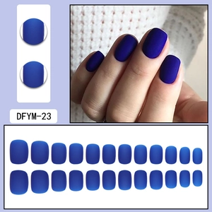 Set of 24 matte dark blue short square press-on nails with full size range and item DFYM-23