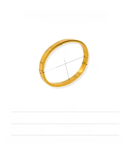 Detailed specifications of golden stainless steel oval bangle with 58mm x 48mm inner diameter