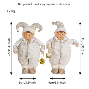 Set of two gold sequin Christmas gnome figurines with bells and gift boxes for holiday decor
