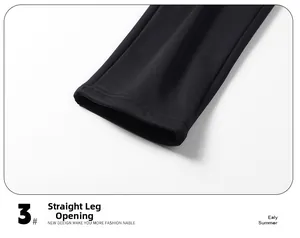 Detailed view of the straight leg hem on men's black minimalist casual trousers