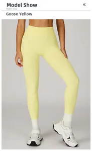 Pantalon de yoga sans couture taille haute jaune oie avec large ceinture côtelée