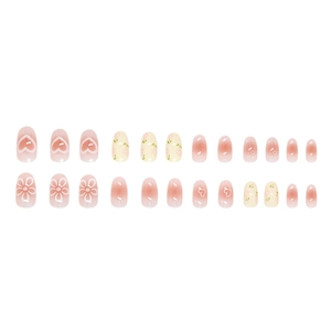 24-piece sweet pink gradient press-on nails with floral and heart patterns