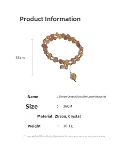 Detail of pink crystal beaded double-layer bracelet with a zircon bow charm and 36cm size