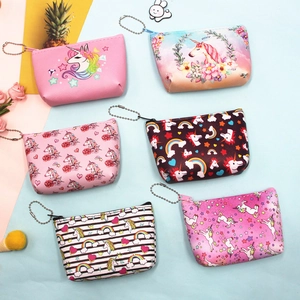 Set of 6 cute cartoon unicorn coin purses with zippers and chains in various colors