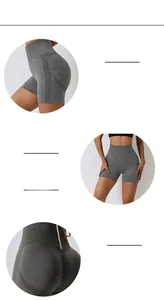 Detail view of seamless high-waist fitness shorts with peach lifting and breathable fabric