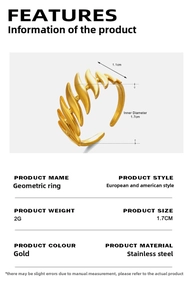 Detail view of 18K gold plated stainless steel ring with irregular geometric design and size