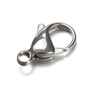 Polished stainless steel lobster clasp for jewelry making with shiny metallic finish
