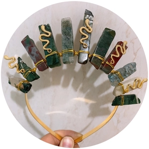 Handmade crystal crown headband with polished stones and golden snake details