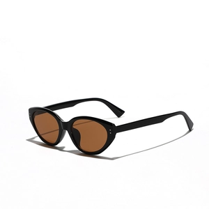 Retro square cat-eye sunglasses with black frame, brown lenses and silver rivets