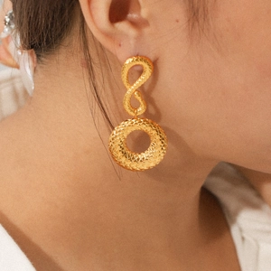 Boucles D'Oreilles Pendantes Créoles Rondes À Texture Serpent Vintage Acier Inoxydable Plaqué Or 18K Bijoux