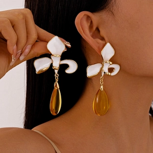 Vintage Flower Drop Earrings With Alloy Glass And 925 Sterling Silver Earring Post Elegant French Style For Women