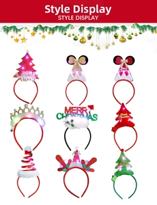 Style display of eight LED Christmas headbands with reindeer antlers and tree designs