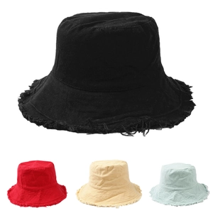 Washed Cotton Bucket Hat For Women Wide Brim Sun Protection Frayed Edges Vintage Foldable Fisherman Cap Casual Style