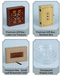 Multiple styles of premium jewelry gift boxes including wooden, bamboo and fabric cases