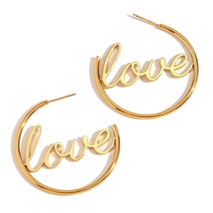 Fashionable 18K gold plated stainless steel hoop earrings with cursive love letter design