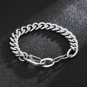 Bracelet Homme Maille Gourmette En Acier Inoxydable Avec Grand Fermoir Mousqueton Bijoux Hip Hop Industriel Minimaliste
