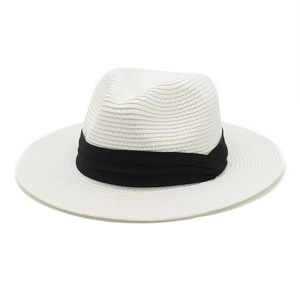 Classic cream Panama straw hat with black ribbon band for summer sun protection