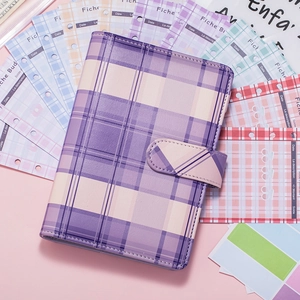 Purple plaid A6 binder budget notebook with French inner sheets and financial planner pages