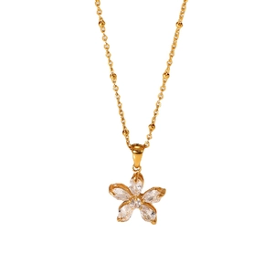 18K gold plated stainless steel necklace with 16mm white zircon flower pendant