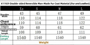 Detailed size chart for reversible faux fur coat showing XS to L measurements