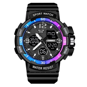 Montre sport COOBOS étanche pour adolescents avec double affichage et cadran dégradé bleu