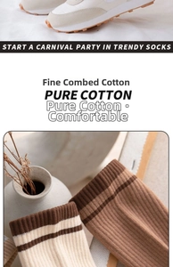 Detail view of striped combed cotton crew socks showing soft texture and premium material