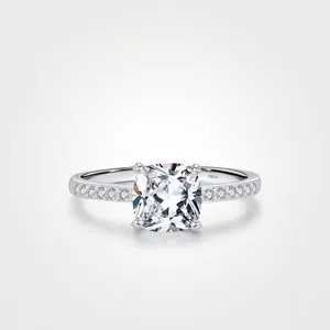 925 Sterling Silver Cushion Cut Zircon Ring Pave Set Band French Light Luxury Elegant Engagement Jewelry For Women