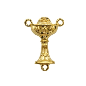 Religious golden chalice connector with IHS engraving and vine details for DIY rosaries