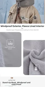 Close-up of winter hat with thick plush fleece lining and windproof protective face mask