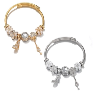 DIY stainless steel charm bracelets in gold and silver with high heel and heart pendants