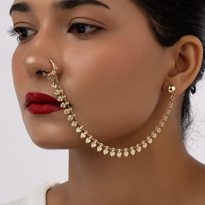 Alloy Heart Integrated Nose Ring To Earring Chain Cuff Street Style Jewelry For Women