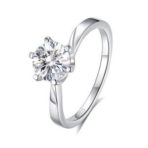 Elegant S925 sterling silver ring with a classic six-prong 1ct round brilliant cut moissanite