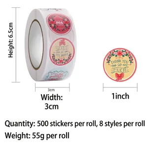 500pcs floral Thank You stickers roll 1 inch round labels for gift packaging sealing