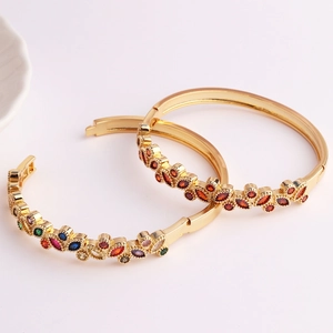 Elegant 18K gold plated geometric zircon bangle featuring colorful marquise stones
