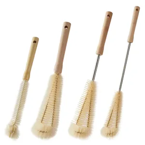 Four-piece set of long wooden handle cleaning brushes for bottles and cups