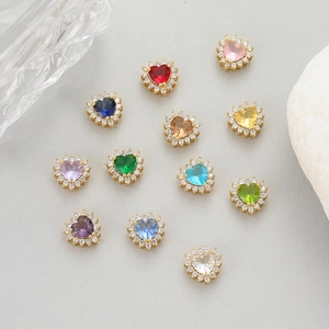 Golden heart charm set with colorful zircons for DIY jewelry making and necklaces