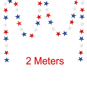 Détail d'une guirlande d'étoiles de 2 mètres rouge blanc bleu pour la fête du 4 juillet