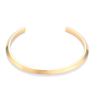 Polished gold stainless steel C-shaped cuff bracelet with geometric faceted edges