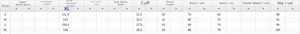 Size chart showing S-XL measurements for silver sequin off-shoulder jumpsuit