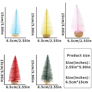 Lot de 5 mini sapins de Noël colorés en sisal avec socles en bois en tons festifs
