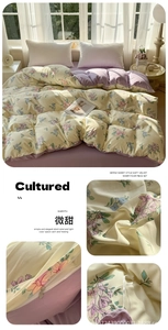 Close-up of floral print soft velvet duvet cover fabric and durable zipper details