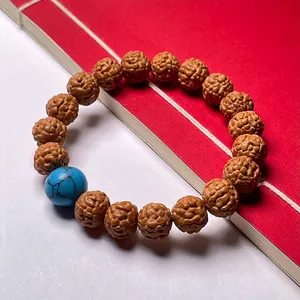 Rudraksha Beaded Bracelet Natural Seed Meditation Jewelry With Turquoise Agate For Men Women Ethnic Vintage Style