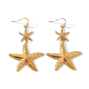 Elegant 18k gold plated stainless steel double starfish earrings with zircon accents