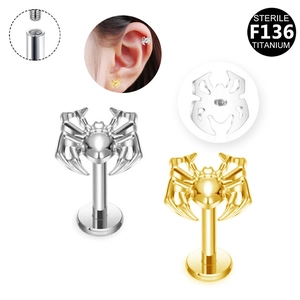 F136 titanium spider internal thread piercing studs in silver and gold finish
