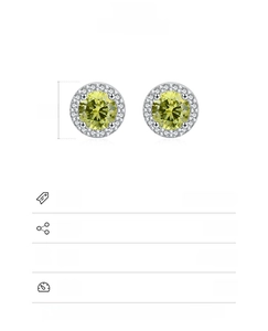 Detailed specs for 9mm sterling silver stud earrings with olive green cubic zirconia