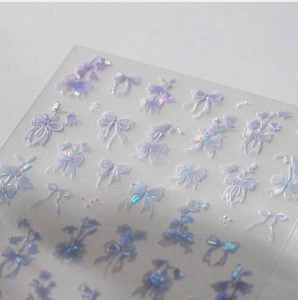 3D holographic bow and flower nail stickers with embossed texture for DIY art