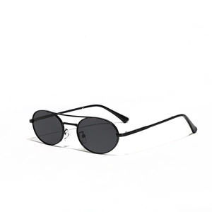 Classic black round sunglasses with slim metal double bridge frame for a retro style