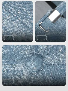 Detail of tie-dye denim baseball cap showing rhinestone accents and adjustable strap