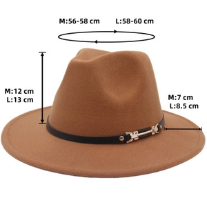 Tableau des tailles détaillé pour le chapeau en laine avec dimensions M et L et bordure