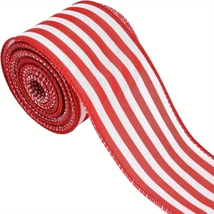 Red and white striped plaid ribbon roll for Christmas DIY gift bows and wrapping decor
